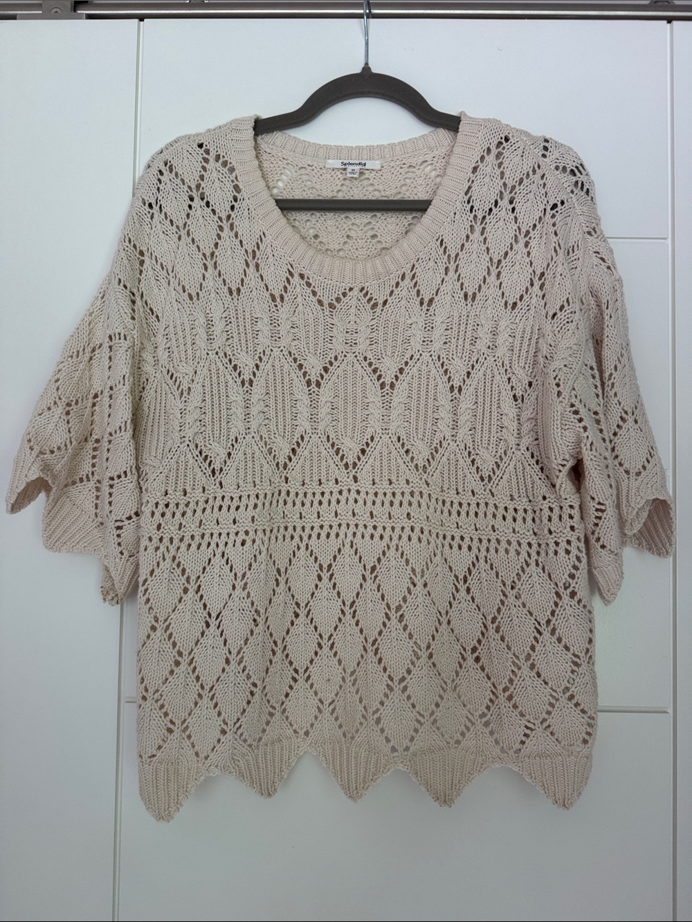 Splendid off-white Crochet Scoop-Neck Short Sleeve Sweater